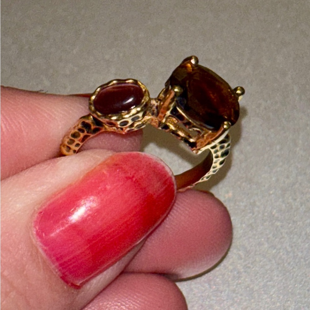 Premier Designs Gold-Tone Ring with Amethyst and Smoky Topaz Stones Size 7